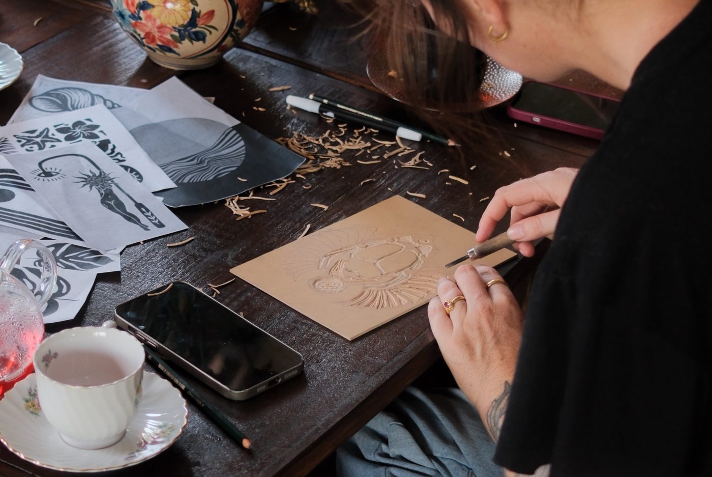 Lino block printing