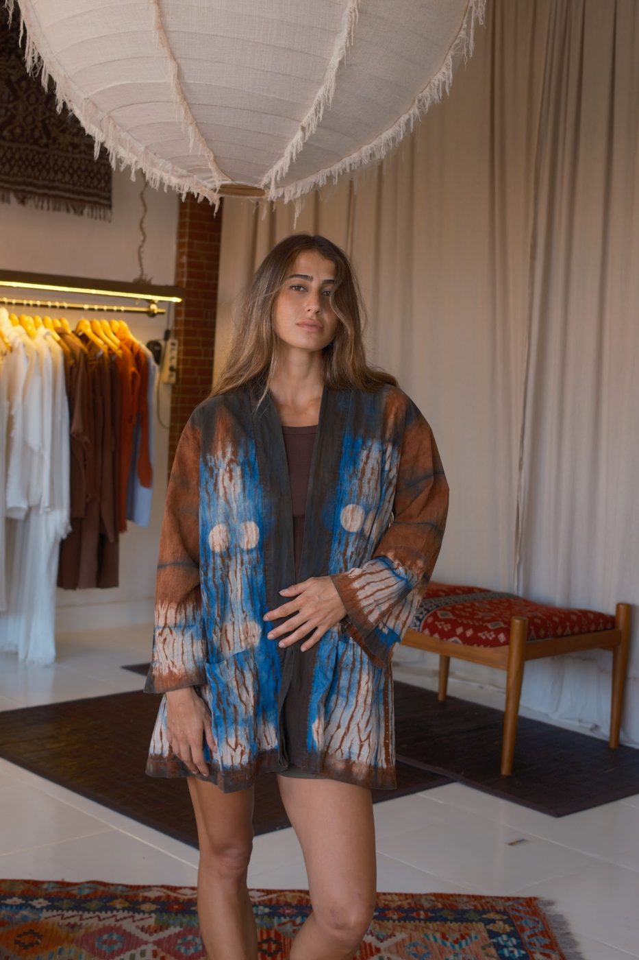 Kimono, terracotta & blue