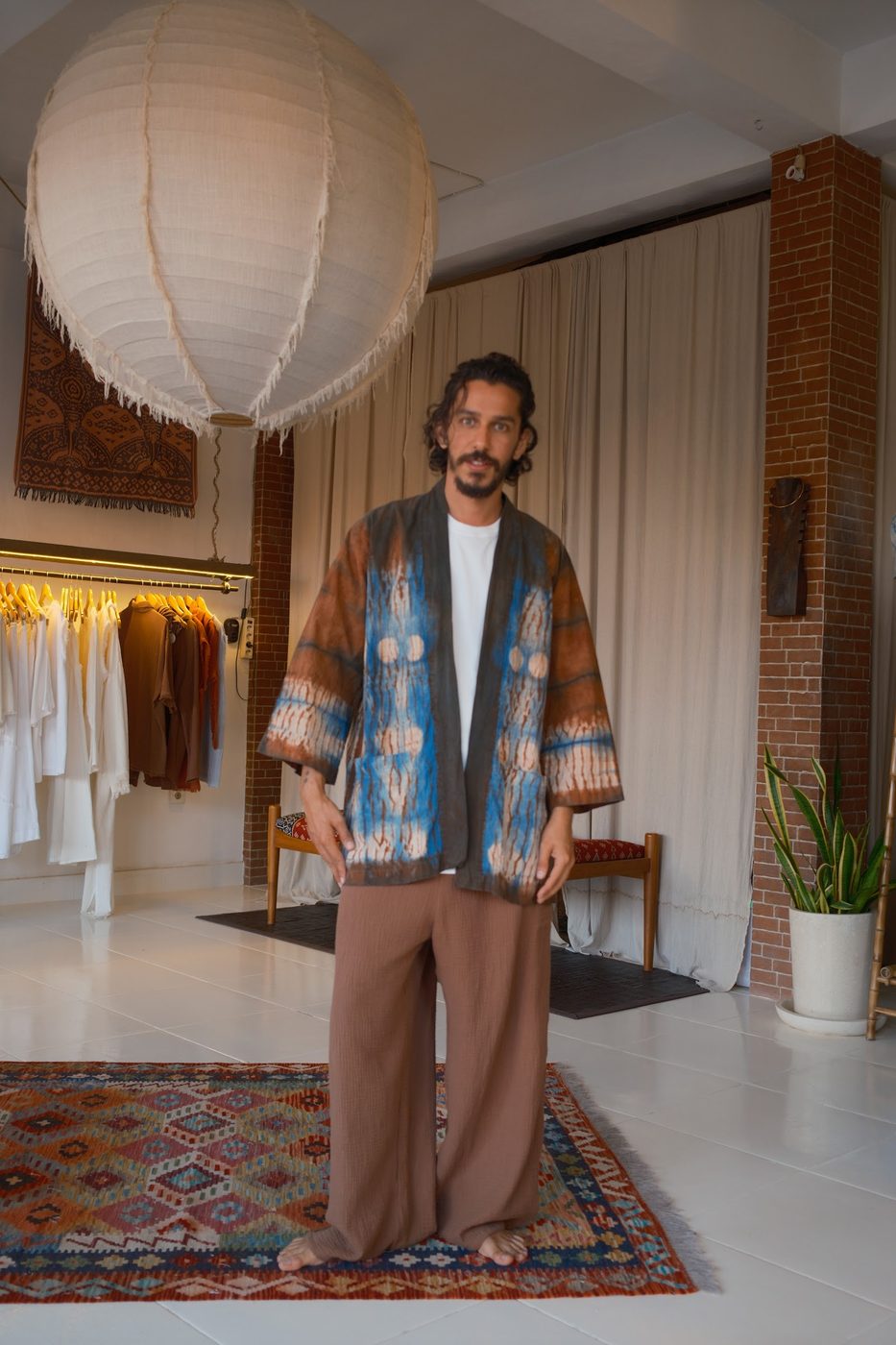 Kimono, brown & indigo