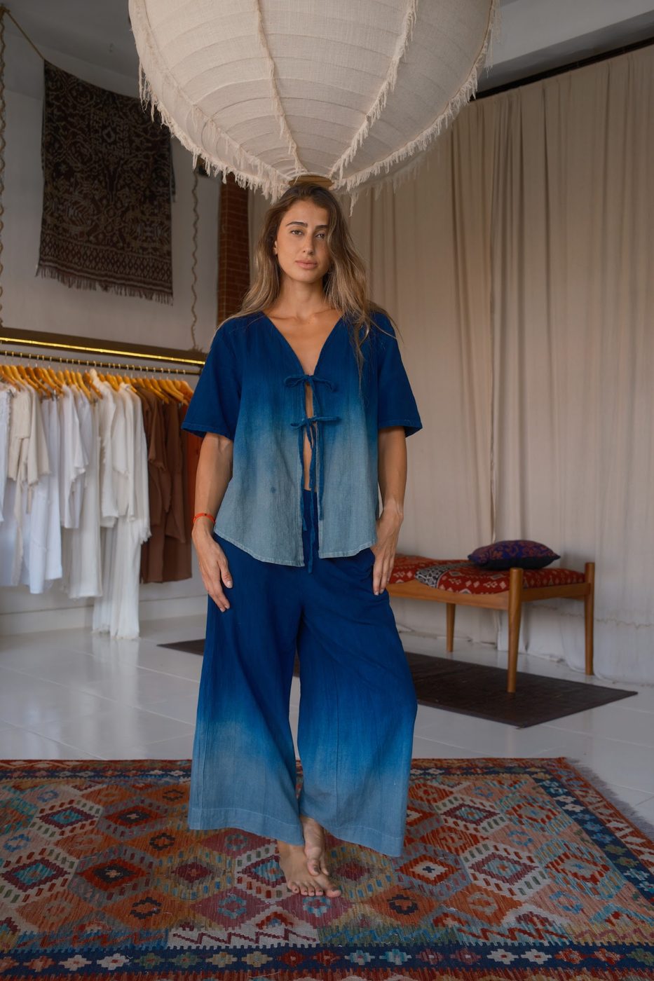 Tie-front top, indigo